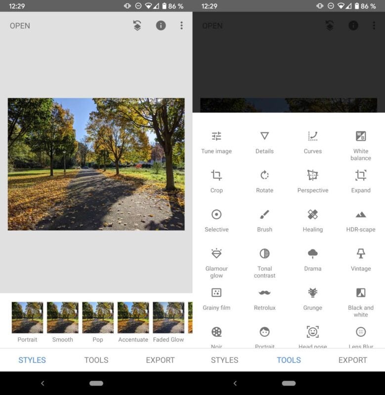 using Snapseed on Android