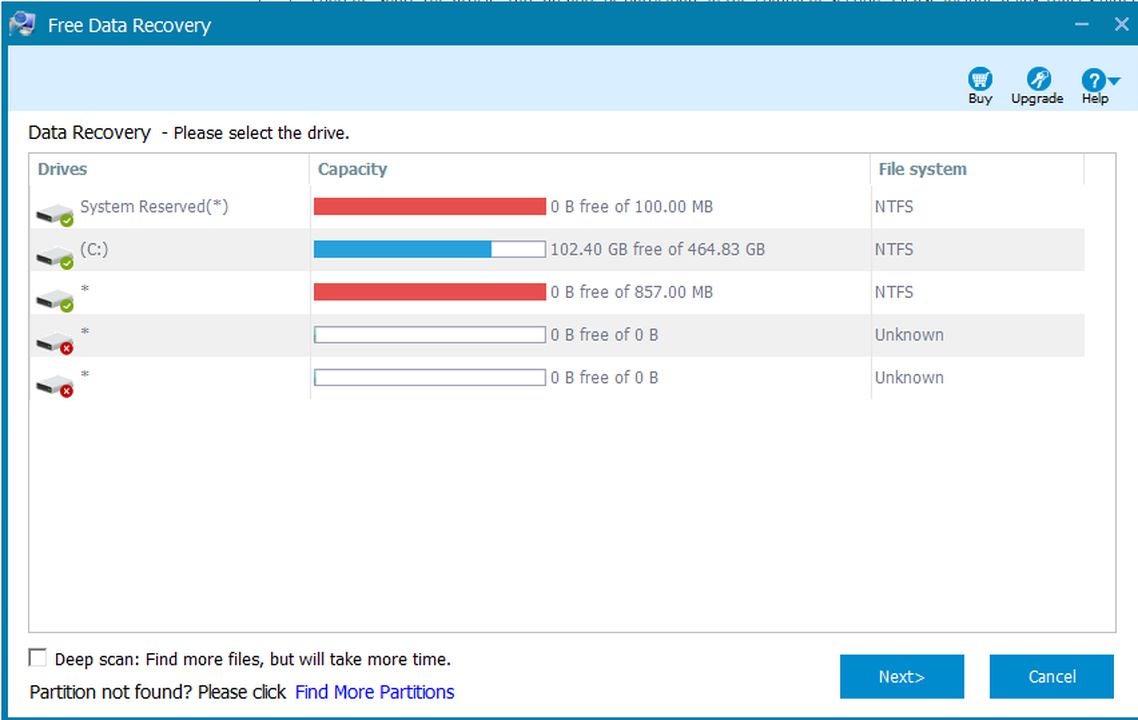 This screen lets you restore data from existing areas on your device