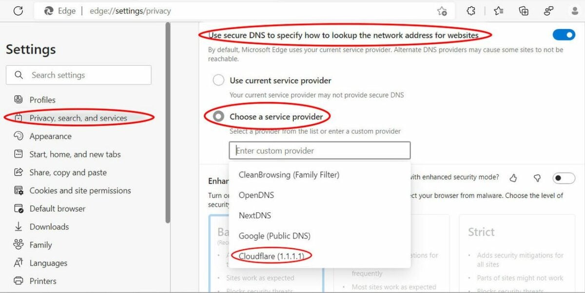 Enable secure DNS