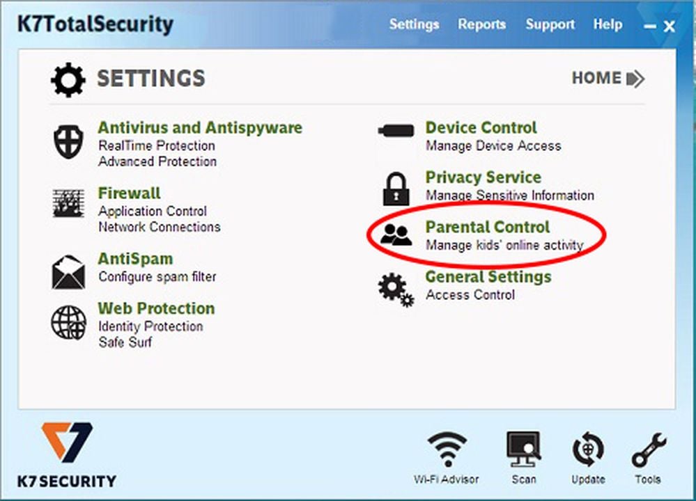 Access K7’s Parental Control menu