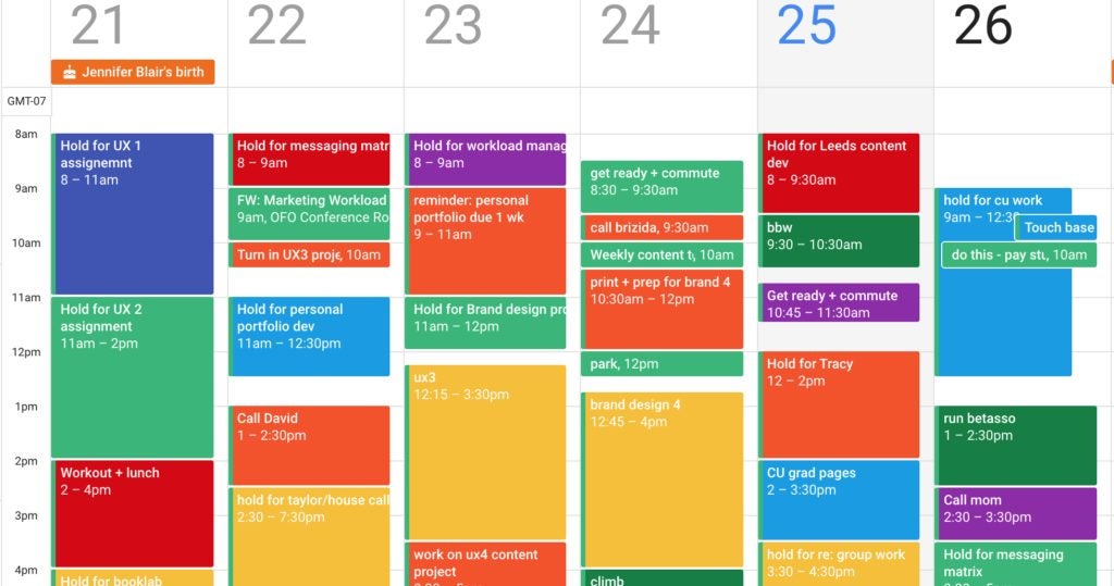 Color-coded categories on Google Calendar help you stay organized