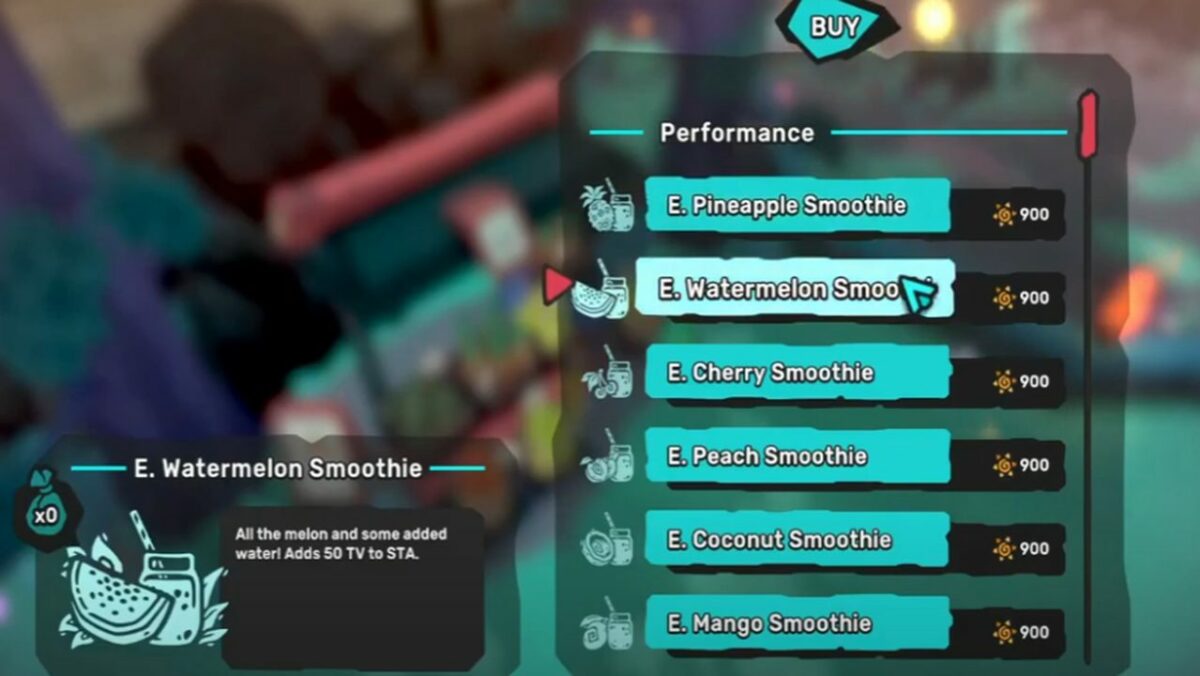 Buying food to boost TVs in Temtem.
