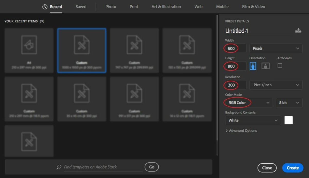 Create a new document in Photoshop.