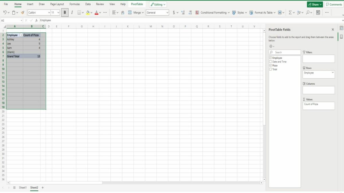 Drag fields to arrange your data
