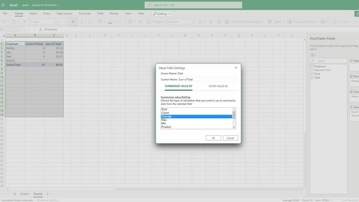 Adjust settings to perform other calculations