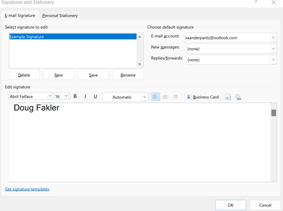 Edit signatures and add images on this screen.