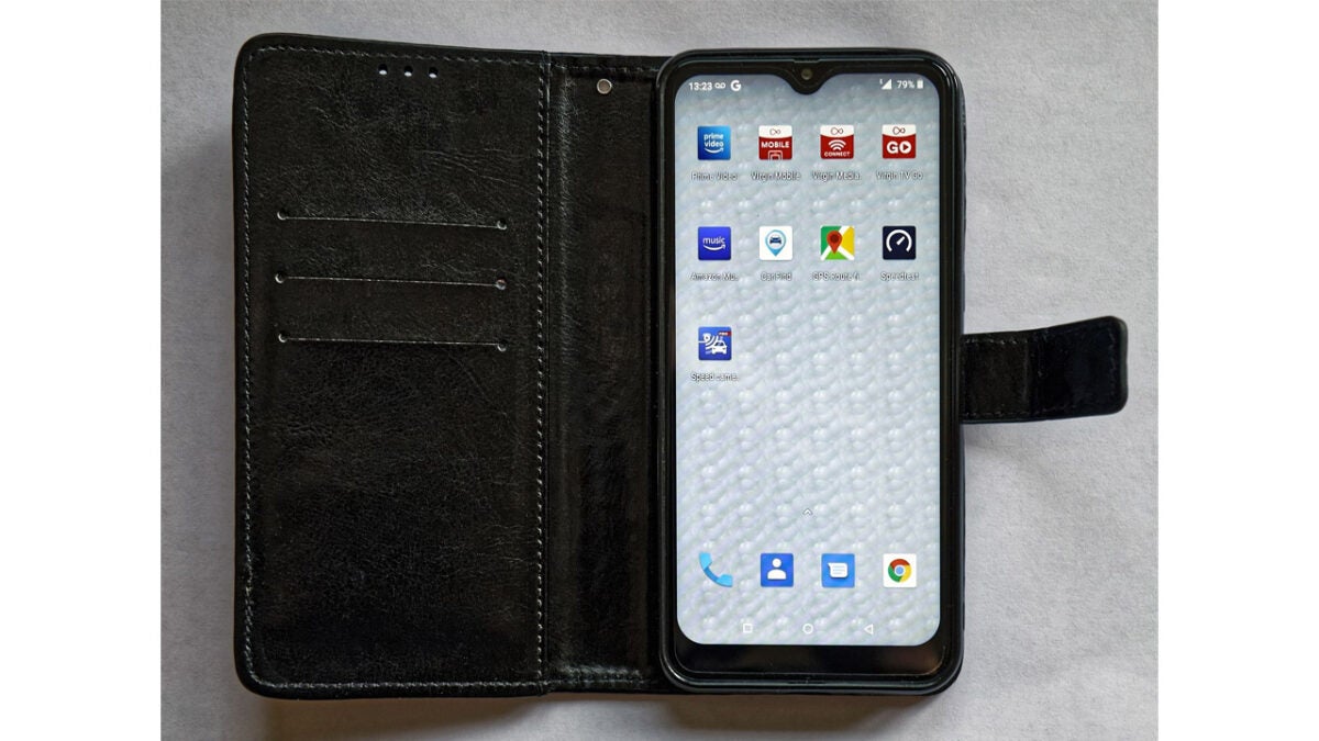 Android phone in a leather case