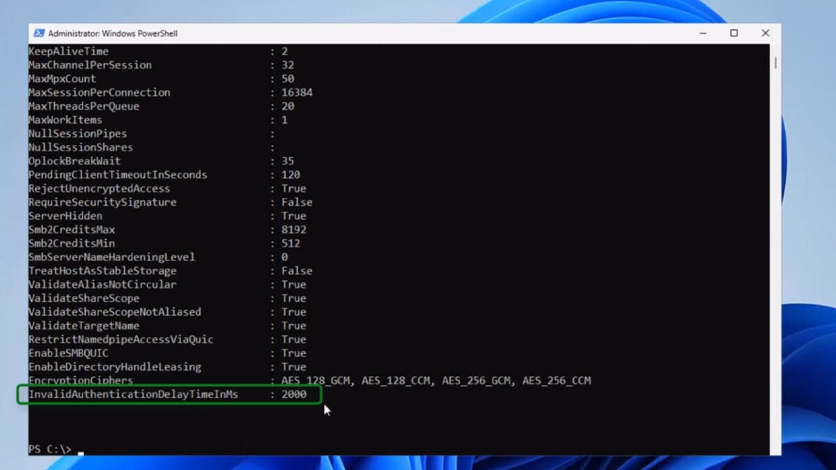 Windows invalid authentication delay
