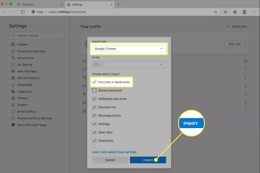 import all your bookmarks to Microsoft Edge