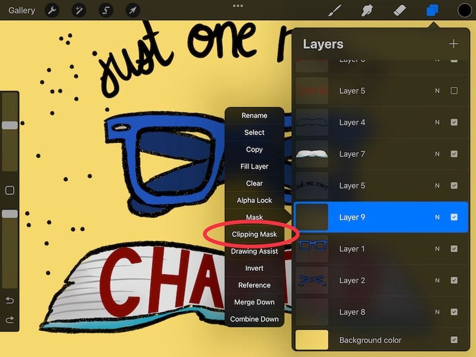 Graphic showing if you're working in a Photoshop Clipping mask, the Ctrl + E shortcut combines them into one.