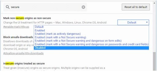 disable website not trusted message in browser