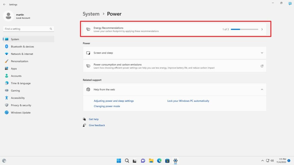 windows 11 energy recommendations