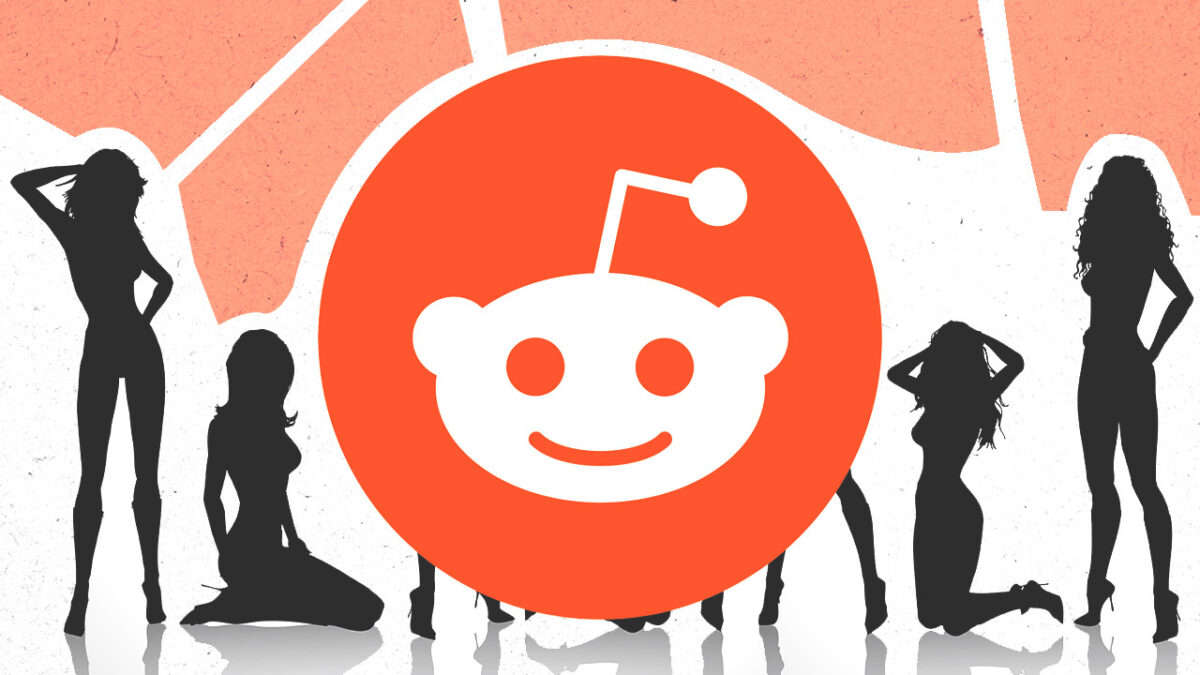 El logo de Reddit rodeado de mujeres en poses sugerentes