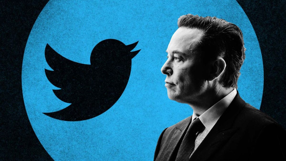 Elon Musk con Twitter de fondo