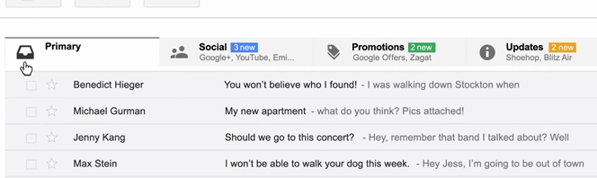 Novo Gmail organiza e-mails recebidos por abas