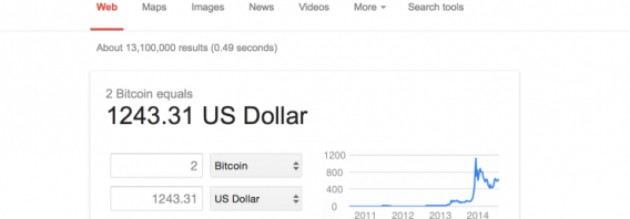 Bitcoin no conversor de moedas do Google