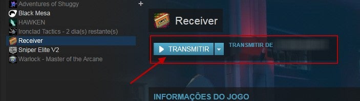 Botão de instalação muda para transmitir