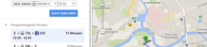 VBB-Abfahrtzeiten für Berlin und Brandenburg in Google Maps nachschlagen