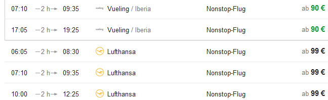Flugverbindungen nun direkt in der Google-Suche