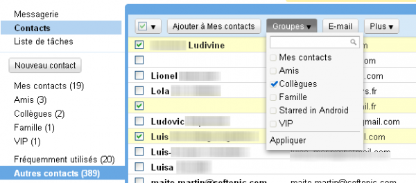 Trier les contacts par groupes