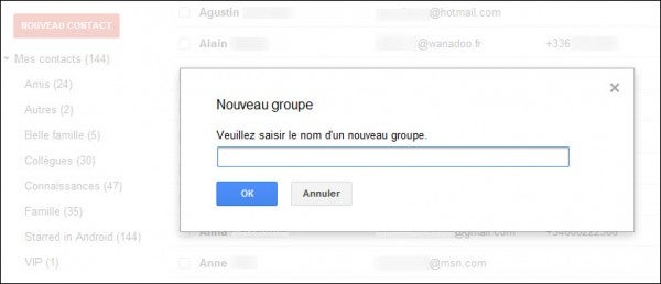 Gmail, Création d'un groupe de contacts