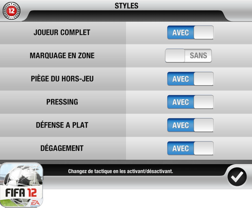 FIFA 12, schémas tactiques