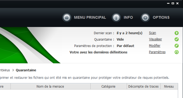 Liens accessibles depuis l'interface d'Ad-Aware Softonic