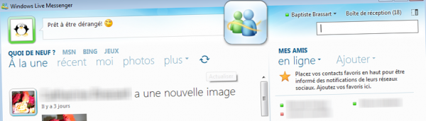 Interface principale de MSN