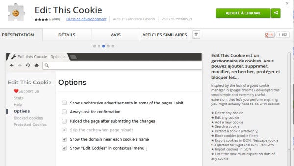 Page de téléchargement Edit This Cookies