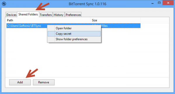 Dossiers partagés BitTorrent Sync