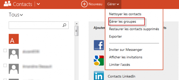 outlook gerer groupes