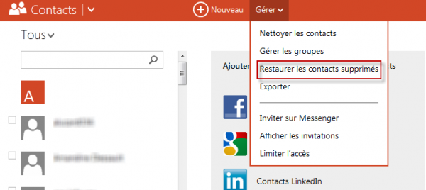 outlook restaurer contacts
