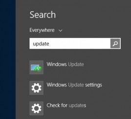 Ouvrir Windows Update via la barre des charmes