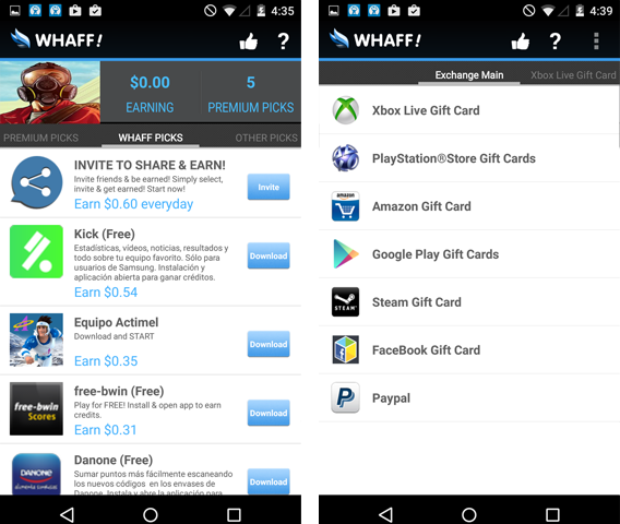 WHAFF gagner de l'argent Android