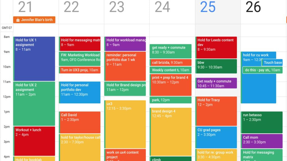 Color coded categories on Google Calendar help you stay organized