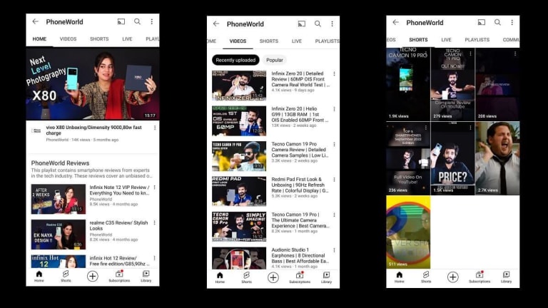 YouTube brings separate tabs for Shorts, Live Streams, and videos