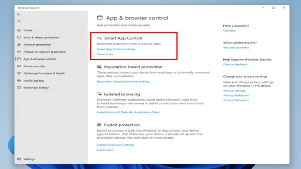 Control inteligente de aplicaciones en Windows 11