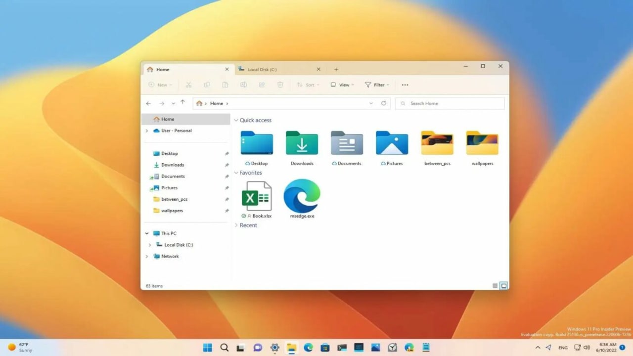 Be more organized and enable tabs in File Explorer in Windows 11 build 25136
