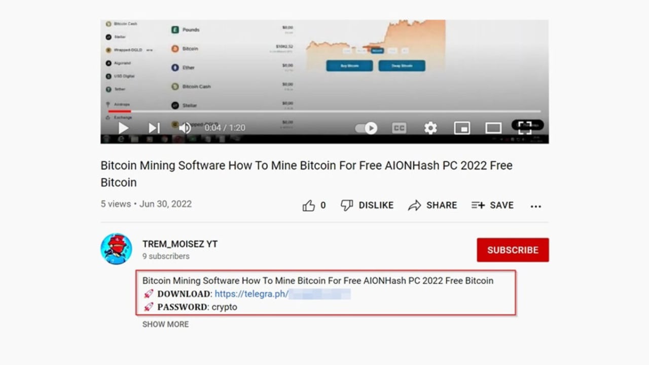 YouTube users are being targeted with a fake Bitcoin mining scam