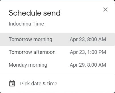 The new Schedule send menu for Gmail
