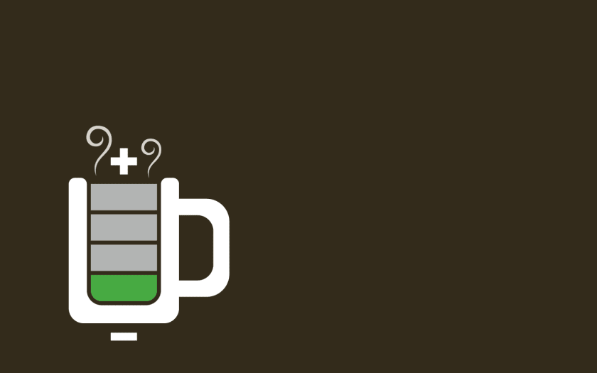 Fondo de pantalla geek con café y batería