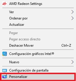 Acceso a la personalización de escritorio de Windows 10