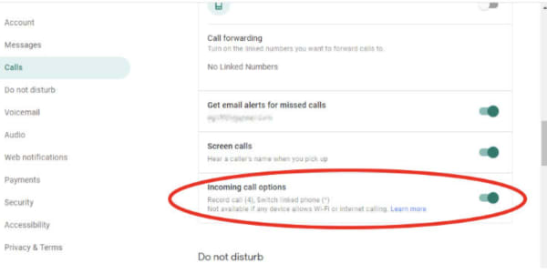 how to enable call recording Google Voice