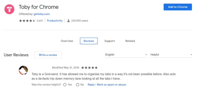 Reviews on Chrome Web Store