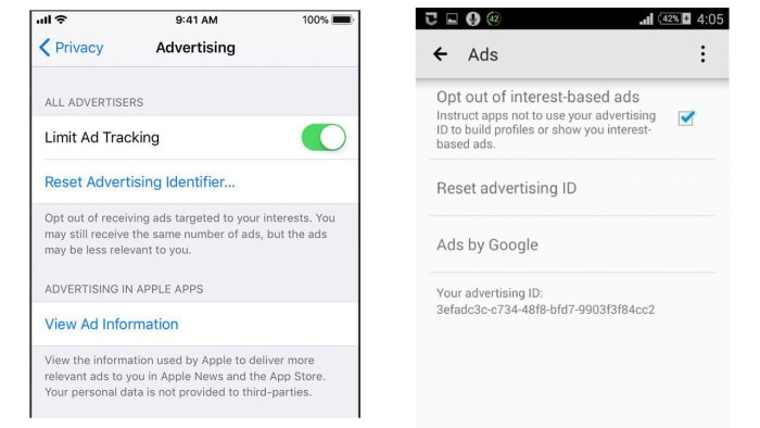 Screenshots of mobile ad permissions