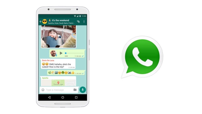 A WhatsApp screenshot and the logo