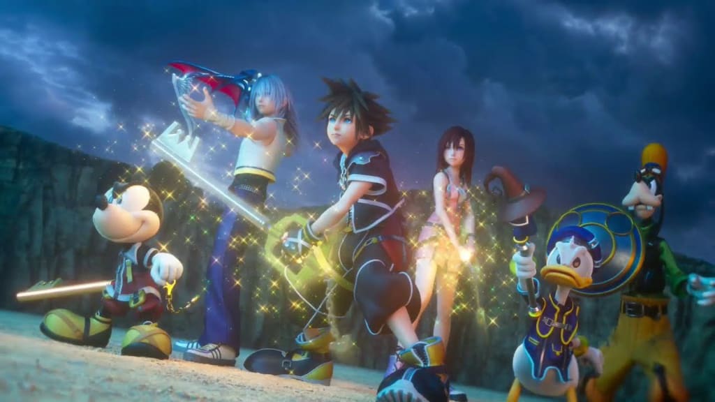 Sora y sus compañeros en Kingdom Hearts 3