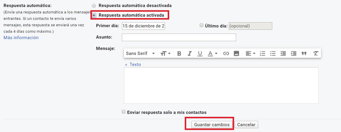 Cómo activar las respuestas automáticas en Gmail