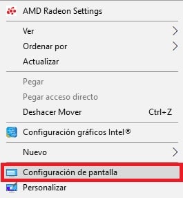 Acceder configuración de pantalla en Windows 10