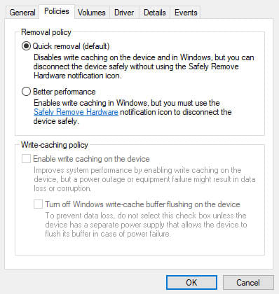 ~Quick removal or Better performance USB device policy for Windows